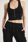 Aphrodite Fermuar Crop (Siyah)