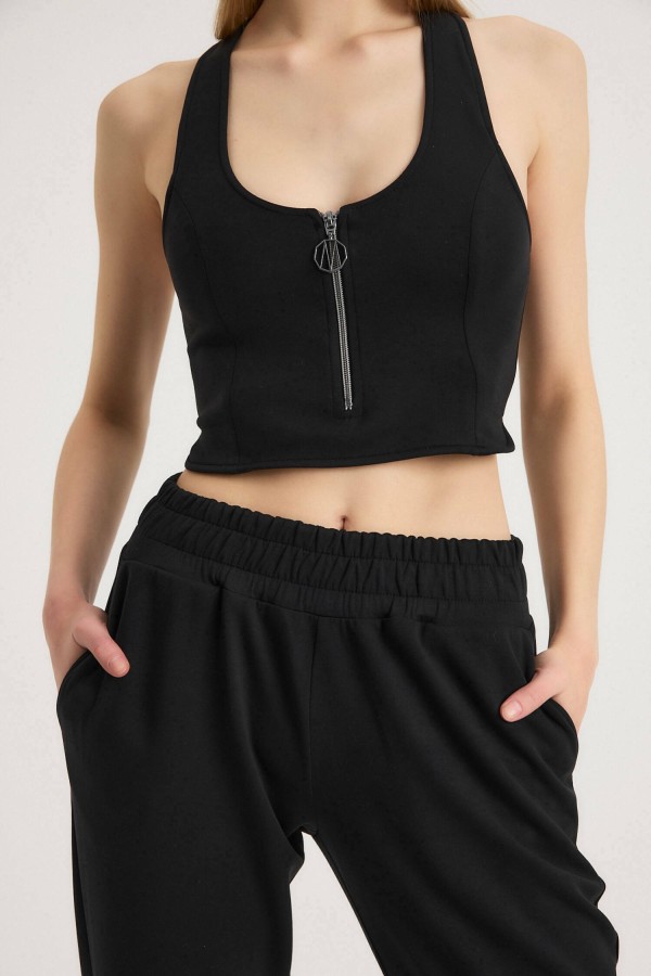 APHRODITE Fermuar Crop (Siyah)